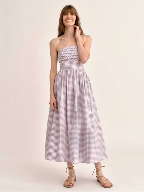 Cartolina Dresses & Skirts - Cartolina Chalmers Strapless Seersucker Midi Dress Wisteria Lavender Gingham M